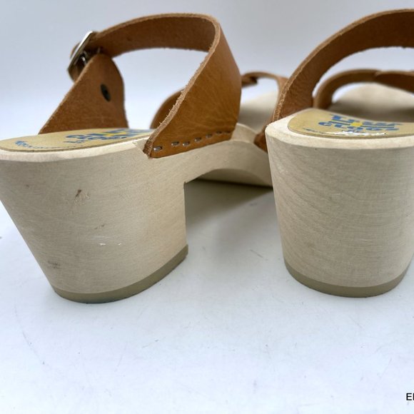 Tessa Clogs of Vail 6.5 M Tan Brown Leather Wood Sandals Made in Sweden EU 37 - Picture 6 of 13